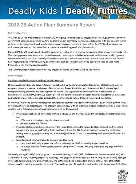 Thumbnail of Deadly Kids | Deadly Futures – 2022–23 Action Plan: Summary Report