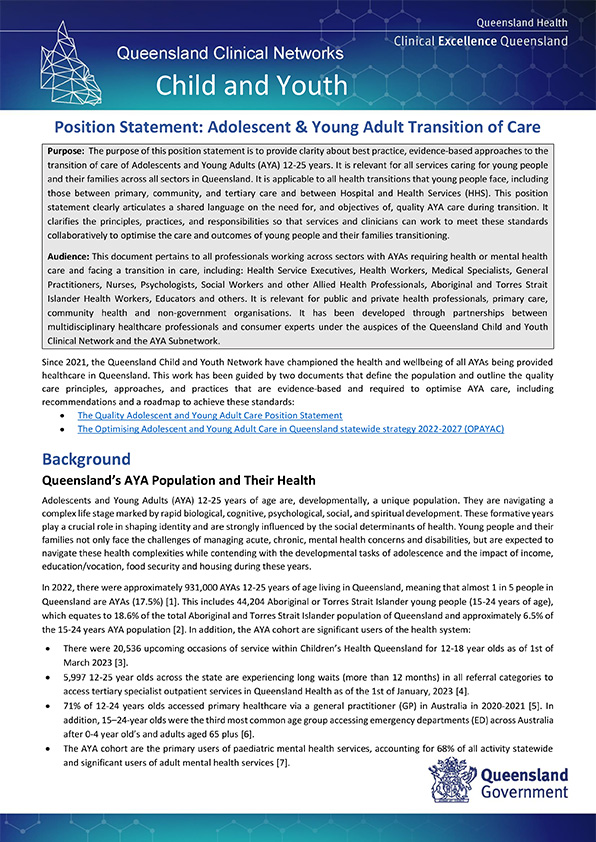 Thumbnail of QCYCN position statement AYA transition of care