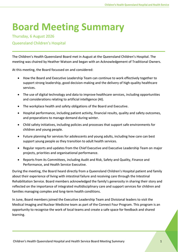 Thumbnail of Board meeting summary August 2026