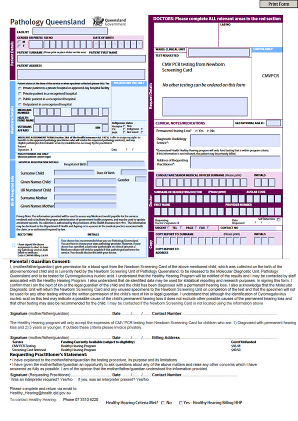 Thumbnail of CMV PCR Pathology Queensland form