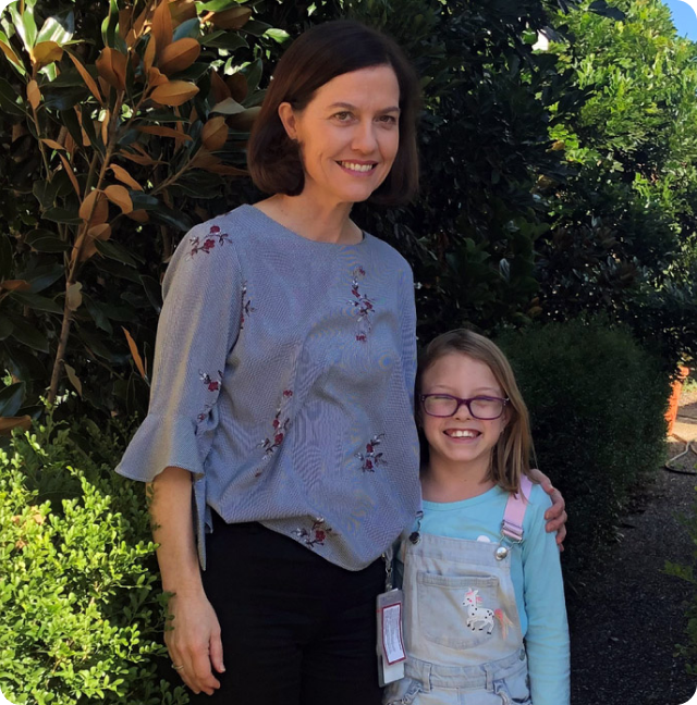 Evie with nurse