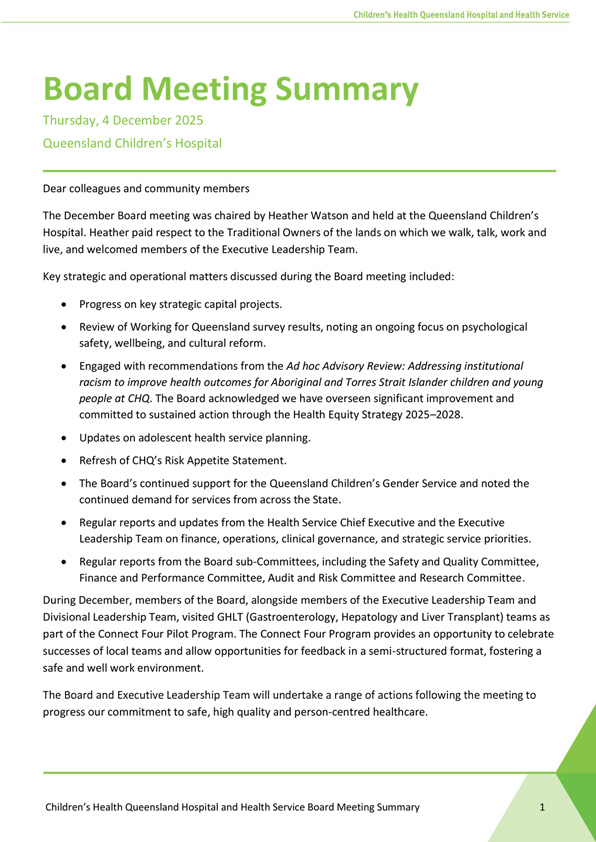 Thumbnail of Board Meeting Summary - December 2025