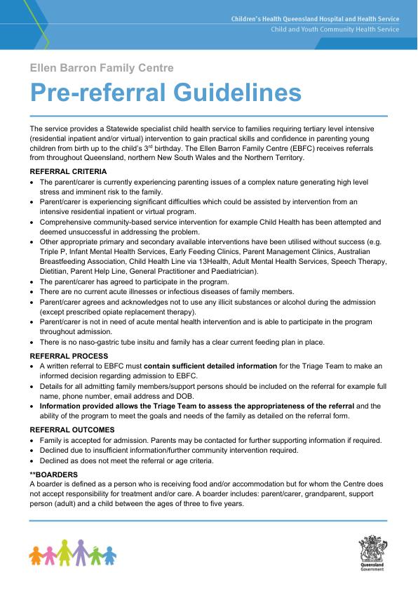 Thumbnail of Ellen Barron Family Centre pre-referral guidelines