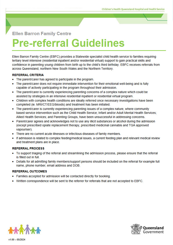 Thumbnail of Ellen Barron Family Centre pre-referral guidelines