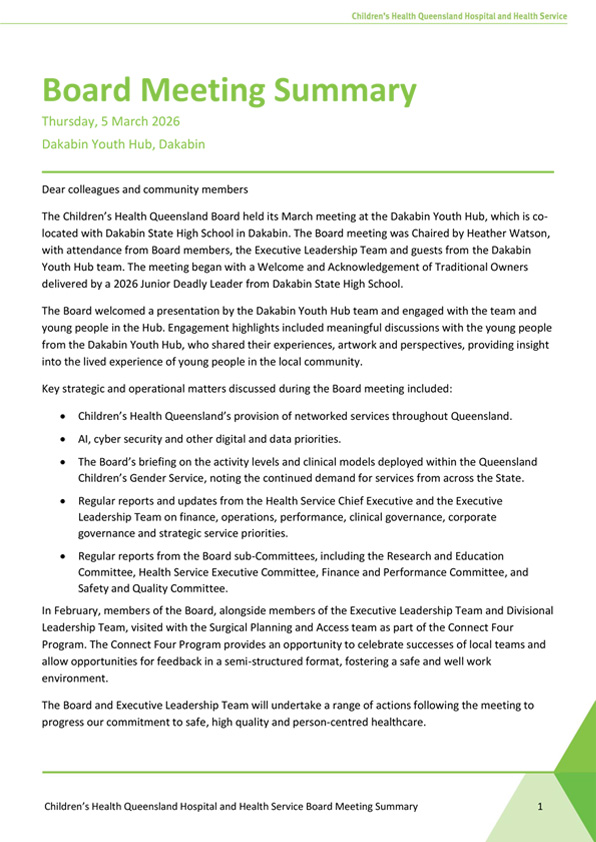 Thumbnail of Board meeting summary - March 2026