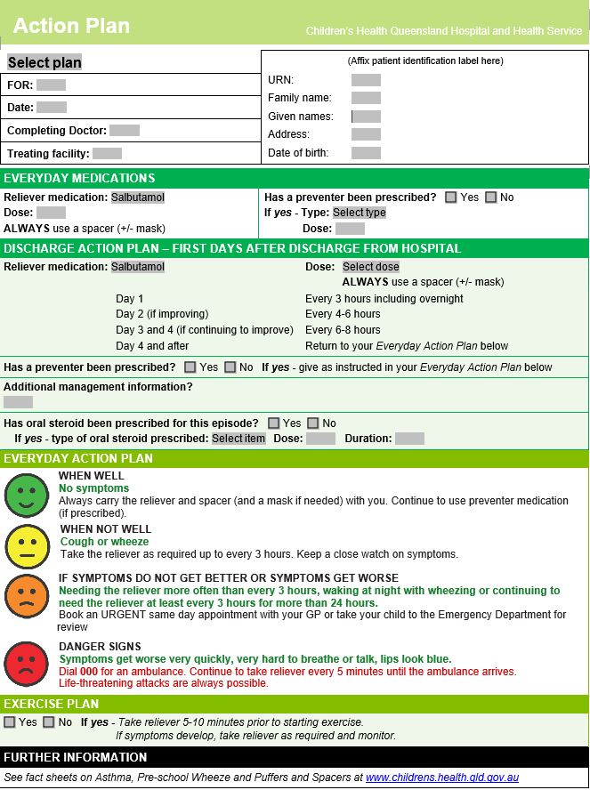 Thumbnail of Asthma and wheeze action plan template