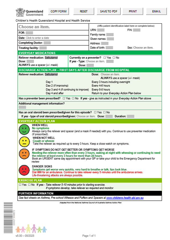 Thumbnail of Asthma and wheeze action plan template