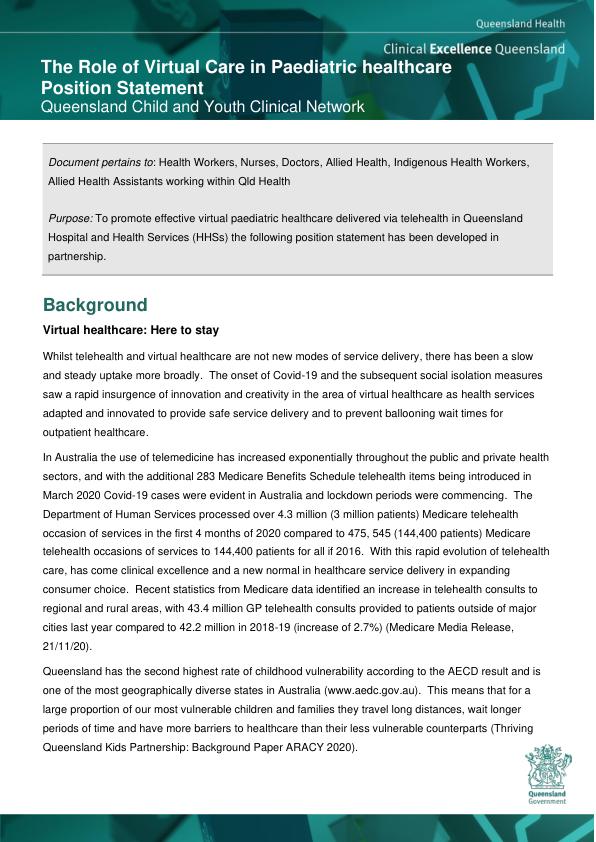 Thumbnail of Role of virtual care in paediatric healthcare position statement