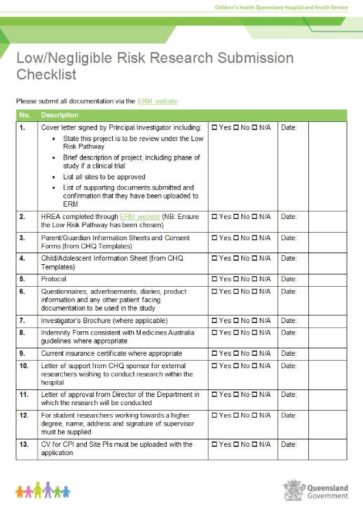 Thumbnail of Low Risk Submission Checklist