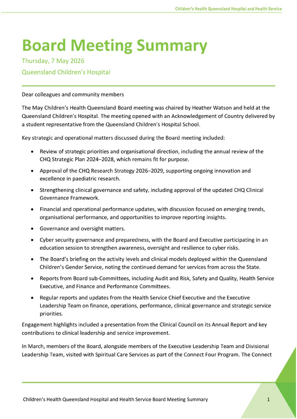 Thumbnail of Board meeting summary May 2026