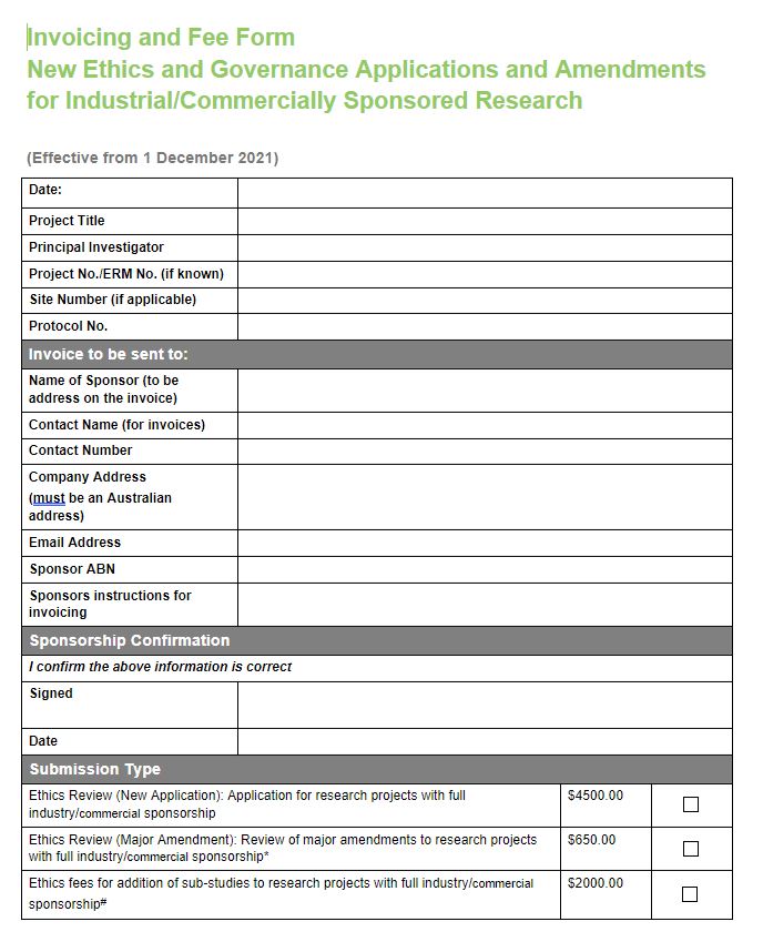 Thumbnail of Invoicing and Fee Form