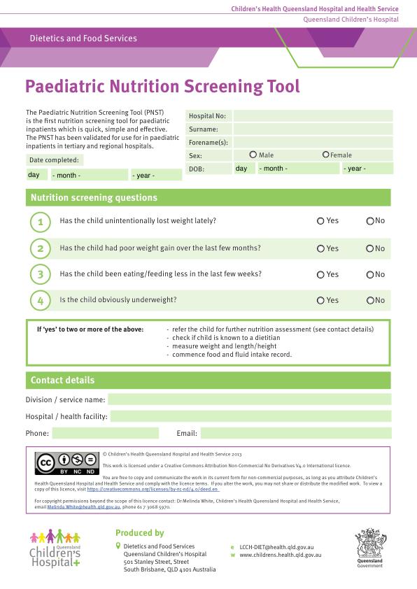 Thumbnail of Paediatric nutrition screening tool (PNST)