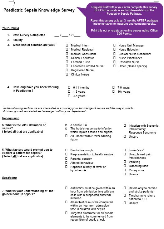 Thumbnail of Paediatric Sepsis Knowledge Survey