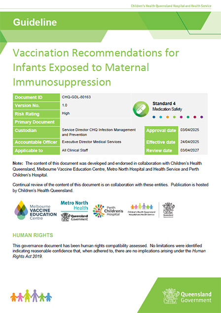 Thumbnail of Vaccination Recommendations for Infants Exposed to Maternal Immunosuppression