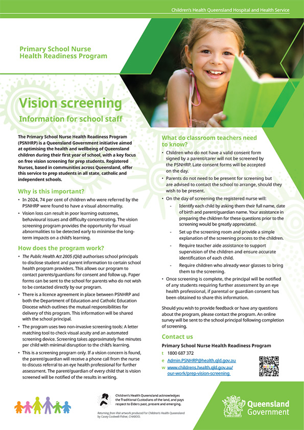 Thumbnail of Prep vision screening - Information for school staff